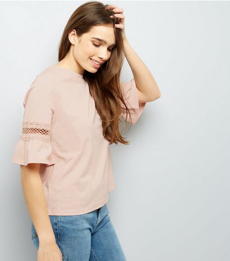 Pink Cut Out Frill Sleeve T-Shirt | New Look