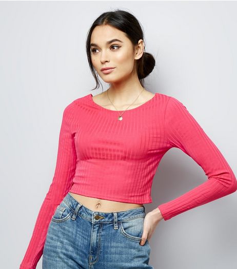 Bright Pink Cross Strap Back Ribbed T-Shirt | New Look
