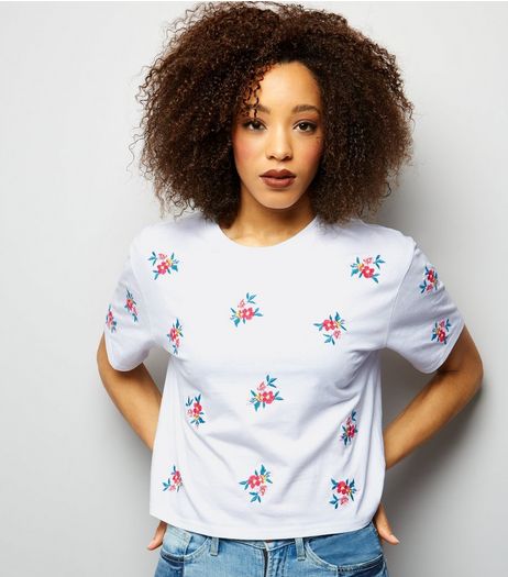 White Floral Embroidered Short Sleeve T-Shirt | New Look