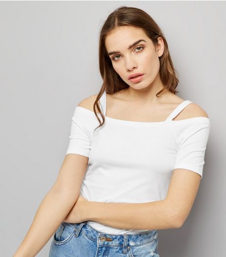 White Fitted Cold Shoulder Top | New Look
