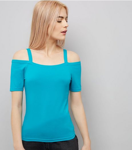 Turquoise Fitted Cold Shoulder Top | New Look