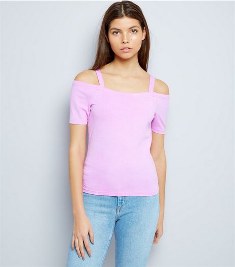 Purple Fitted Cold Shoulder Top | New Look