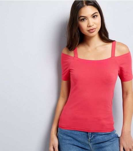 Bright Pink Fitted Cold Shoulder Top | New Look