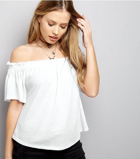 White Shirred Bardot Top | New Look