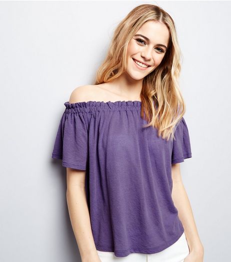 Purple Shirred Bardot Neck Top | New Look