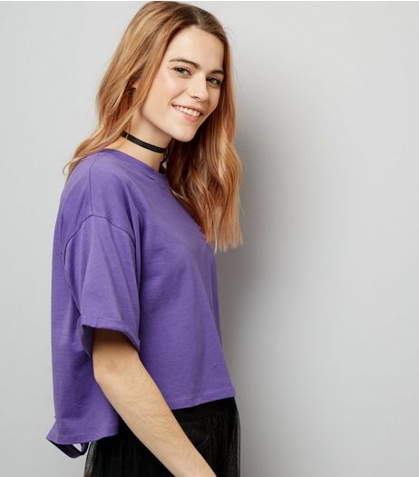 Purple Ripped Cropped T-Shirt | New Look
