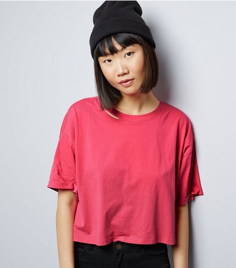 Bright Pink Ripped Short Sleeve Crop Top | New Look