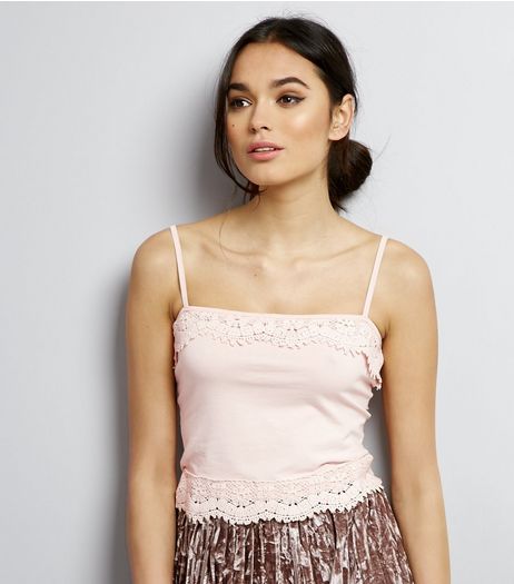 Pink Lace Trim Cropped Cami Top | New Look