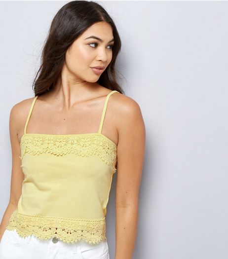 Yellow Lace Trim Cropped Cami Top | New Look