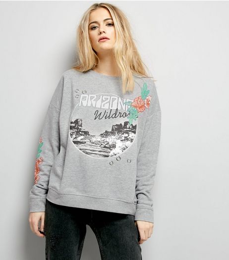 Grey Arizona Floral Print Studded Sweater | New Look