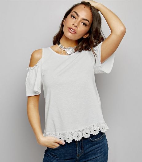 White Lace Hem Cold Shoulder Top | New Look