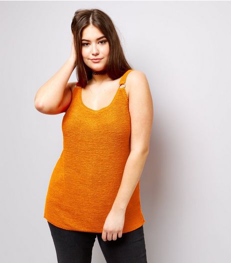 Curves Orange Ring Trim Step Hem Vest | New Look