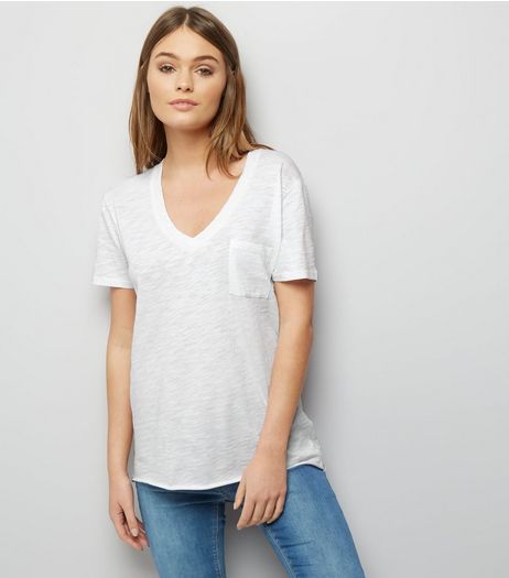 White Organic Cotton V Neck T-Shirt | New Look