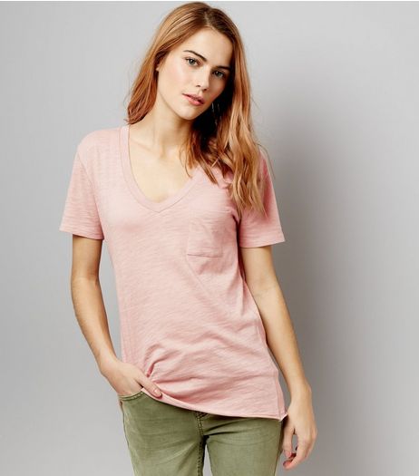 Pink Organic Cotton V Neck T-Shirt | New Look