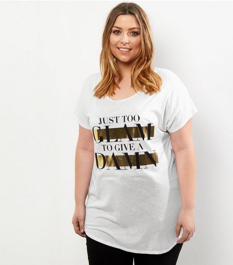Curves White Slogan Print Short Sleeve T-Shirt | New Look