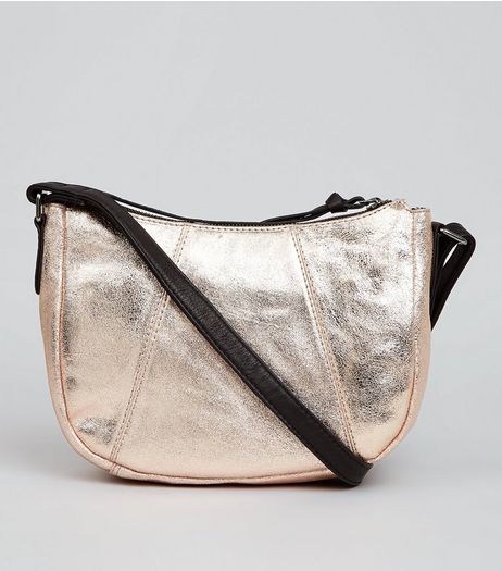 Rose Gold Metallic Leather Cross Body Bag | New Look