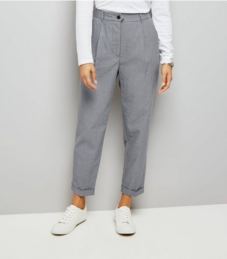 Grey Herringbone High Waist Tapered Trousers | New Look