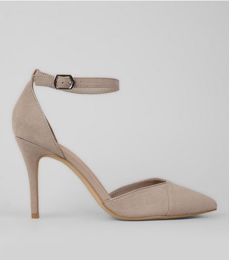 Grey Suedette Ankle Strap Pointed Heels | New Look