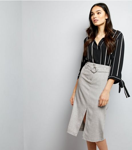 Grey Belted Split Front Midi Skirt | New Look