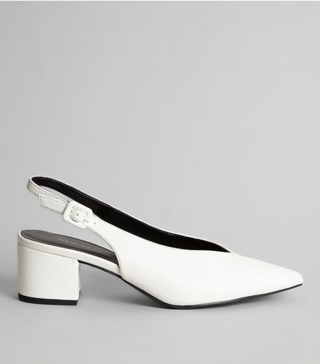White Pointed V Throat Sling Back Heels | New Look