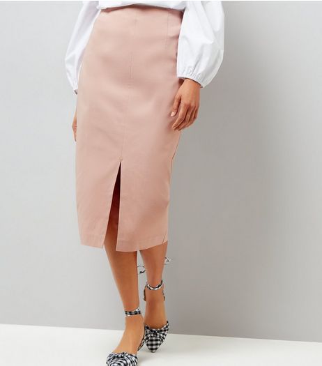 Shell Pink Split Side Midi Pencil Skirt | New Look