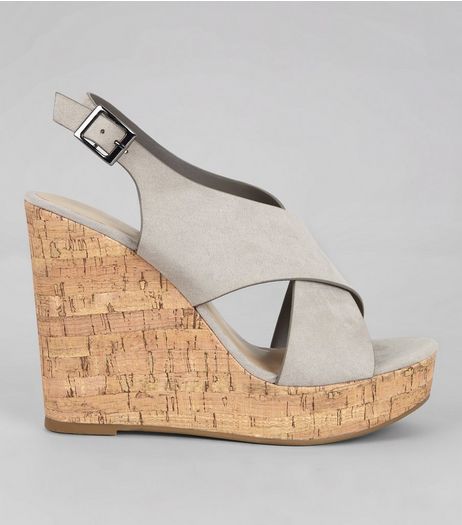 Grey Suedette Cork Wedge Heels | New Look