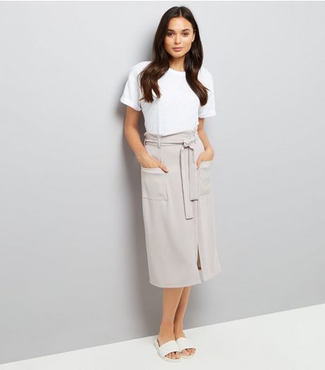 Grey Wrap Front Crepe Midi Skirt | New Look