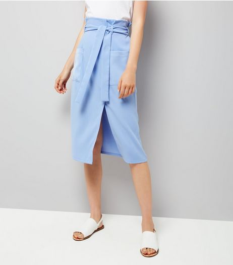 Blue Wrap Front Crepe Midi Skirt | New Look