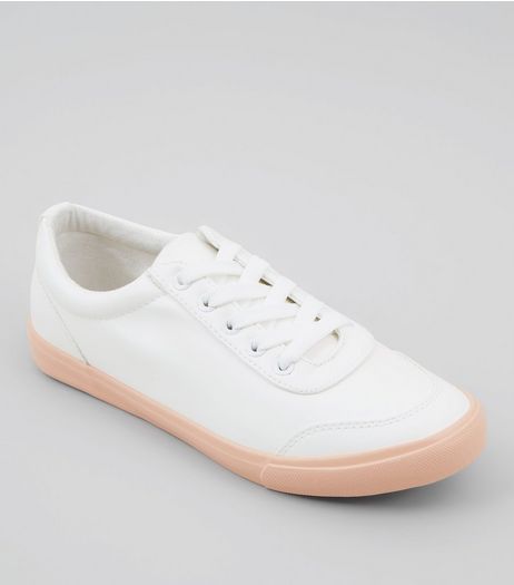 Wide Fit White Contrast Sole Trainers | New Look