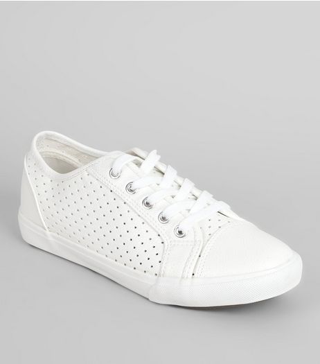 Wide Fit Perforated Lace Up Trainers | New Look