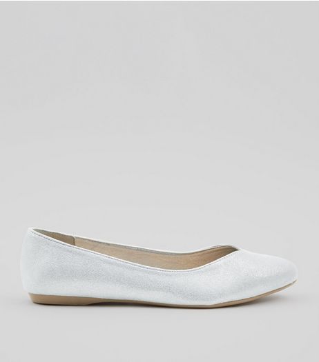 Wide Fit Silver Glitter Pumps | New Look