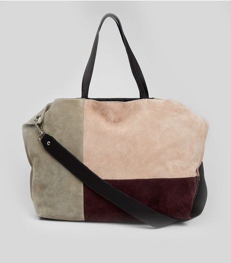 Nude Pink Suede Colour Block Tote Bag | New Look