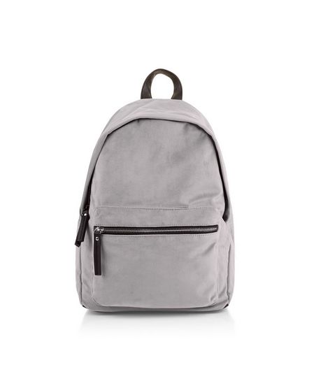 Grey Velvet Backpack | New Look