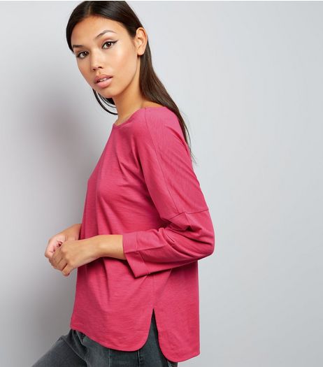 Bright Pink 3/4 Sleeve Top | New Look