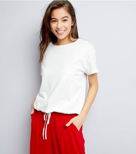 White Drawstring Hem T-Shirt | New Look
