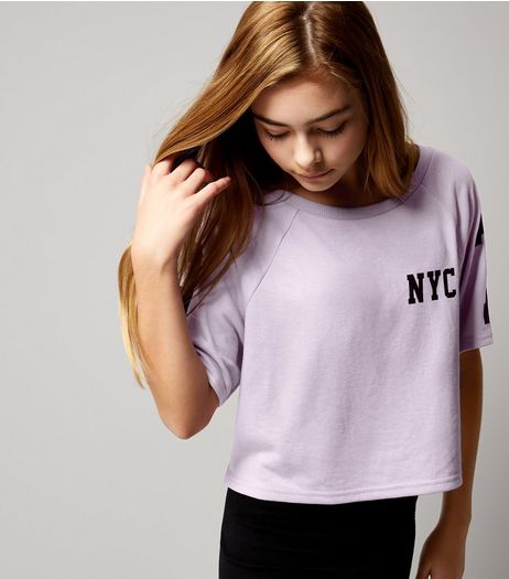 Teens Purple NYC 97 Print Crop Top | New Look