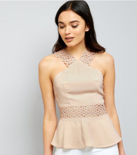 Shell Pink Cut Out Peplum Hem Top | New Look