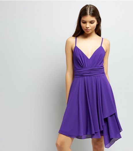 Purple Asymmetric Hem Chiffon Prom Dress | New Look