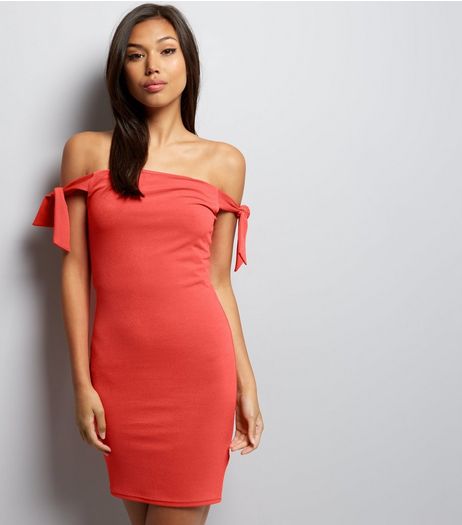 Red Tie Shoulder Bodycon Dress | New Look