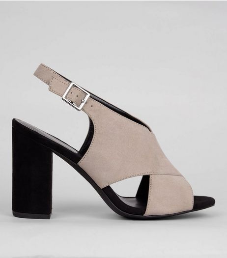 Wide Fit Grey Suedette Contrast Block Heels | New Look