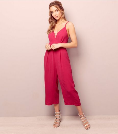 Bright Pink Cross Strap Back Culotte Jumpsuit | New Look