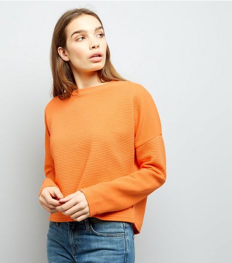 Bright Orange Ribbed Batwing Sleeve Cropped Sweater | New Look