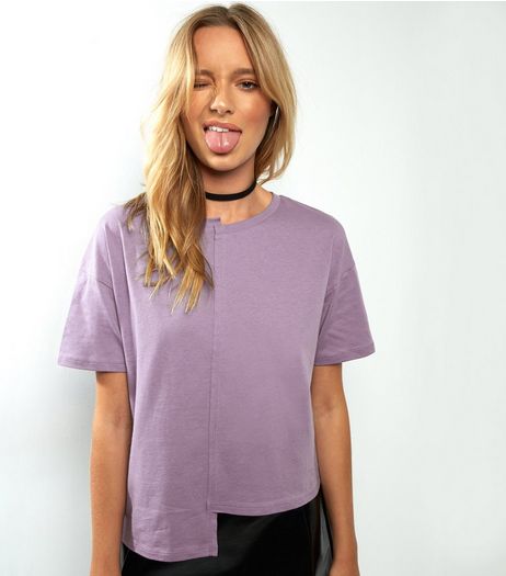 Purple Asymmetric Spliced T-Shirt | New Look
