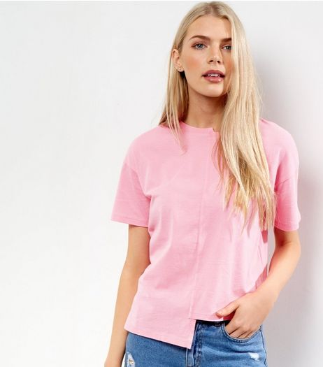 Pink Asymmetric Spliced T-Shirt | New Look
