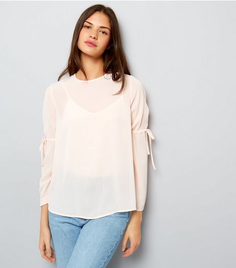 Shell Pink Tie Sleeve Top | New Look