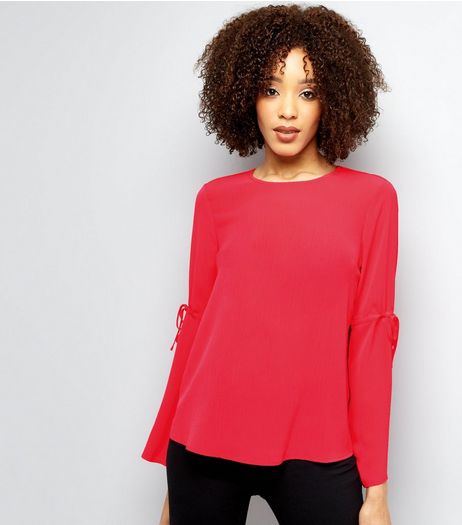 Bright Pink Tie Sleeve Top | New Look