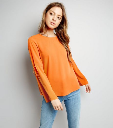 Bright Orange Tie Sleeve Top | New Look