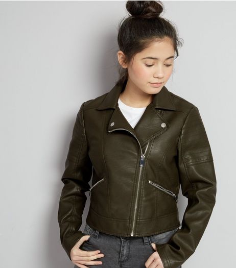 Teens Khaki Leather-Look Jacket | New Look