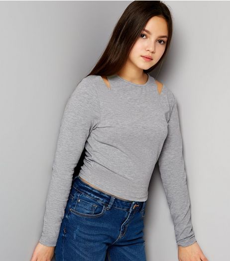 Teens Grey Cut Out Shoulder Top | New Look
