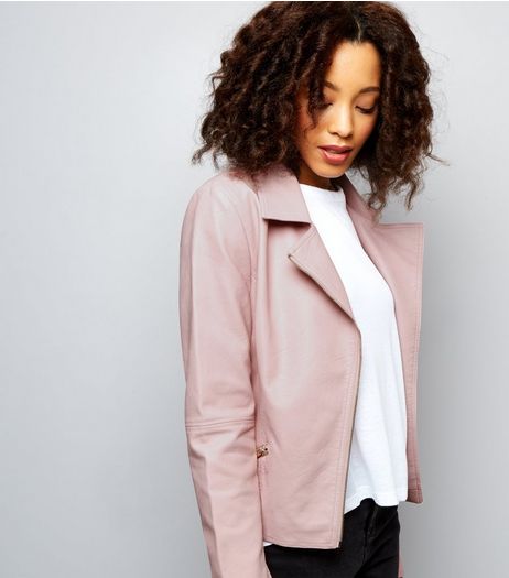 Tall Pink Leather-Look Biker Jacket | New Look